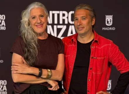 María Pagés e Israel Galván, tras la rueda de prensa, este jueves, 4 de junio, en Nave 16.1 de Centro Danza Matadero