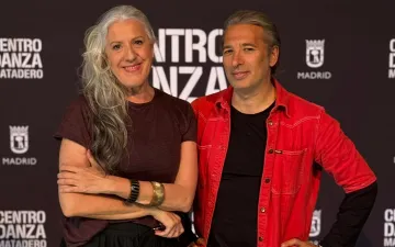 María Pagés e Israel Galván, tras la rueda de prensa, este jueves, 4 de junio, en Nave 16.1 de Centro Danza Matadero